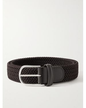 Anderson's 3.5Cm Leather-Trimmed Woven Elastic Belt - Black