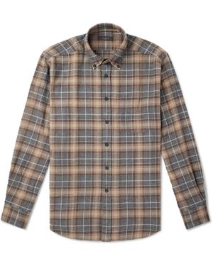 Incotex Button-Down Collar Checked Cotton-Flannel Shirt - Gray