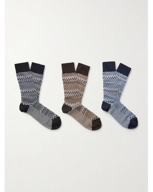 Missoni Three-Pack Crochet-Knit Cotton-Blend Socks - Blue