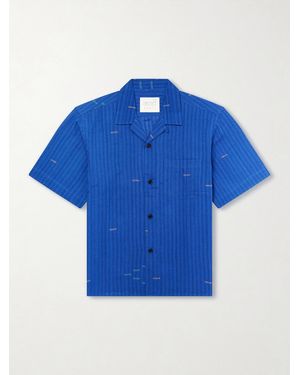 Kardo Ronald Convertible-Collar Embroidered Striped Cotton Shirt - Blau