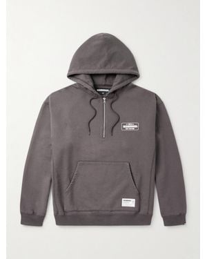 Neighborhood Logo-Print Cotton-Jersey Half-Zip Hoodie - Grey
