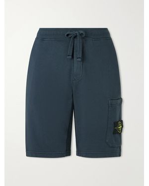 Stone Island Straight-Leg Garment-Dyed Organic Cotton-Fleece Drawstring Shorts - Blue