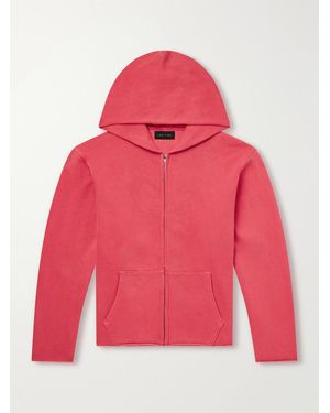 Les Tien Garment-Dyed Distressed Cotton-Jersey Zip-Up Hoodie - Red