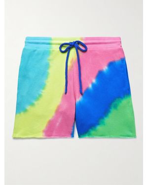 The Elder Statesman Void Tie-Dyed Cotton And Cashmere-Blend Jersey Drawstring Shorts - Blue
