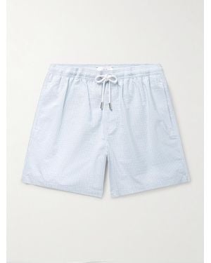 MR P. Straight-Leg Mid-Length Striped Seersucker Swim Shorts - Blu