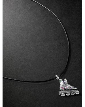 Annoushka Miami Rollerskate 18-Karat Blackened And, Multi-Stone And Leather Pendant Necklace - Nero