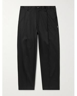 Neighborhood Tapered Pleated Cotton And Linen-Blend Twill Trousers - Black
