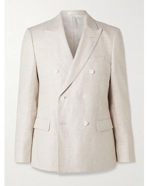 MR P. Double-Breasted Houndstooth Linen Suit Jacket - Natural