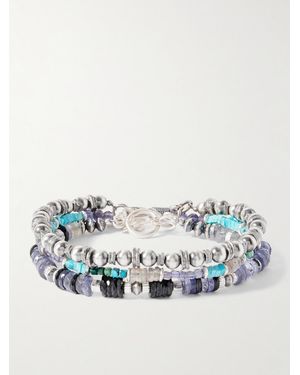 Peyote Bird Set Of Three Sterling Silver Multi-stone Beaded Bracelets - Blue
