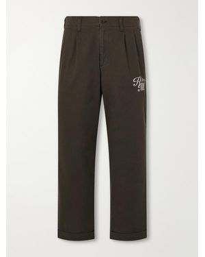 Human Made Tapered Logo-Embroidered Pleated Cotton-Twill Pants - Gray
