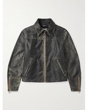 Enfants Riches Deprimes Sleep Sound Logo-print Distressed Textured-leather Jacket - Black