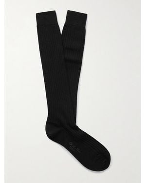 Loro Piana Sottile Ribbed Wool, Cashmere And Silk-Blend Socks - Black