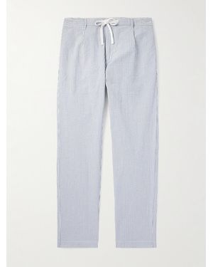 Hartford Tanker Straight-leg Pleated Striped Cotton-seersucker Drawstring Trousers - White