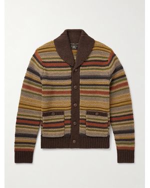 RRL Shawl-Collar Striped Wool Cardigan - Brown