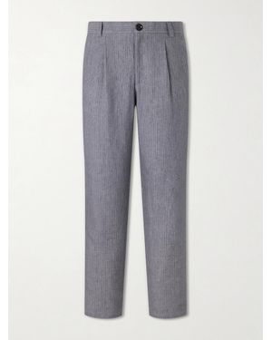 Oliver Spencer Morton Straight-Leg Pleated Striped Linen Suit Trousers - Grey