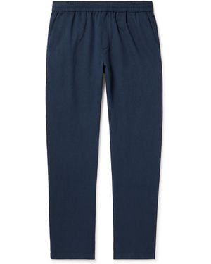 Sunspel Straight-Leg Cotton And Linen-Blend Drawstring Pants - Blue