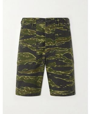 Orslow U.s. Army Fatigue Printed Straight-leg Rip-stop Cotton Shorts - Green