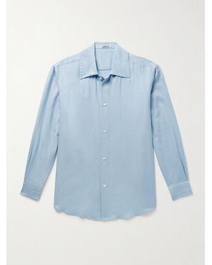 AURALEE Herringbone Cotton And Cashmere-Blend Shirt - Blue