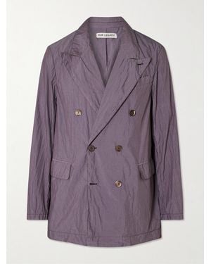 Our Legacy Sharp Double-Breasted Crinkled Cotton-Blend Poplin Blazer - Purple