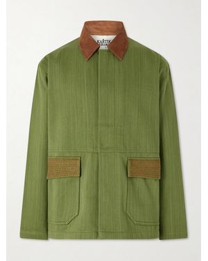 Kartik Research Jodhpur Embroidered Suede-trimmed Cotton Jacket - Green