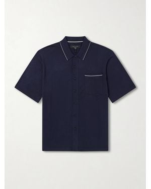 Rag & Bone Conrad Cotton And Silk-Blend Polo Shirt - Blue