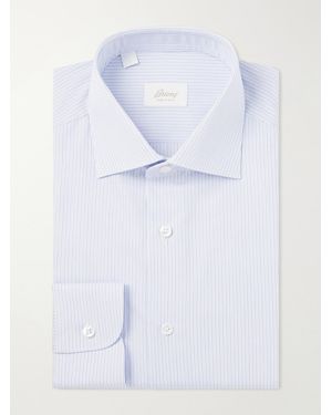 Brioni Striped Cotton-Poplin Shirt - Blue