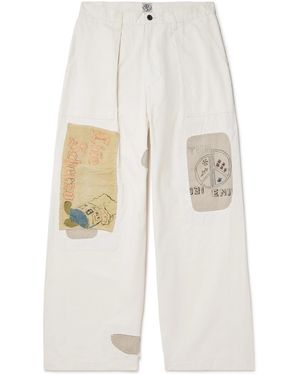 Kapital Fatigue Wide-Leg Patchwork Cotton-Twill Pants - White