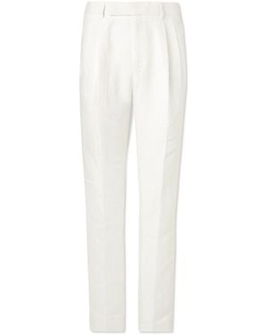 Kingsman Tapered Pleated Herringbone Linen-twill Suit Pants - White