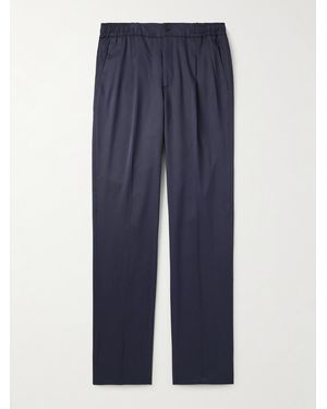 Rubinacci Leisure Straight-Leg Pleated Silk-Twill Trousers - Blue