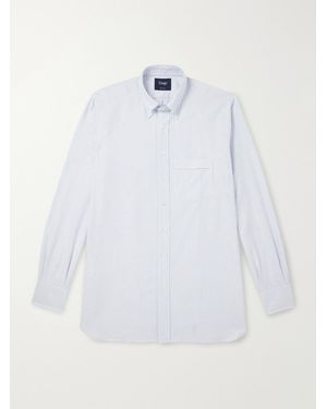 Drake's Button-Down Collar Striped Cotton Oxford Shirt - White