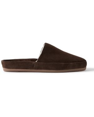 Mulo Fleece-Lined Suede Slippers - Brown