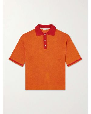 A Kind Of Guise Open-knit Organic Cotton And Linen-blend Polo Shirt - Orange