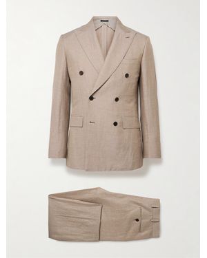 Brioni Slim-Fit Double-Breasted Wool, Linen And Silk-Blend Suit - Natural
