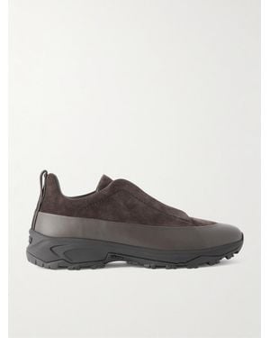 ZEGNA Triple Stitch Monte Rubber-Trimmed Suede Slip-On Trainers - Brown
