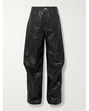 Acne Studios Lorgata Wide-Leg Panelled Logo-Embroidered Leather Trousers - Black