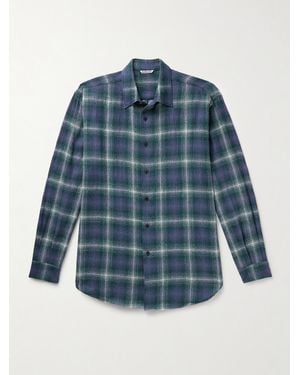 AURALEE Airy Checked Wool-Flannel Shirt - Blue