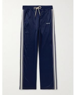 Celine Straight-Leg Logo-Embroidered Striped Jersey Track Trousers - Blue