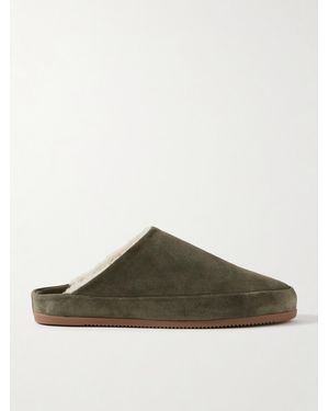 Mulo Shearling-Lined Suede Slippers - Green