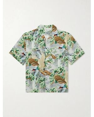 Orslow Camp-Collar Printed Voile Shirt - Grün