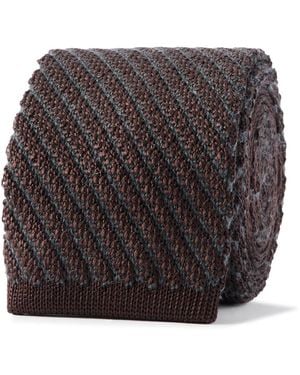 Brioni 7Cm Striped Knitted Silk And Cashmere-Blend Tie - Gray