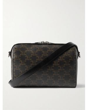 Celine Boston Mini Leather-Trimmed Monogrammed Coated-Canvas Messenger Bag - Nero