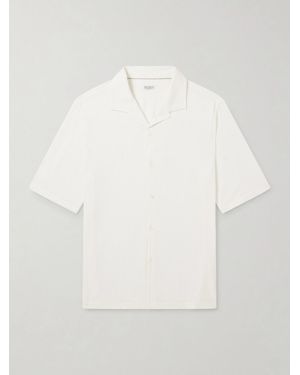 Brunello Cucinelli Camp-collar Herringbone Cotton And Silk-blend Shirt - White