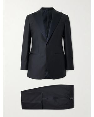 Thom Sweeney Satin-Trimmed Wool And Mohair-Blend Tuxedo - Blue