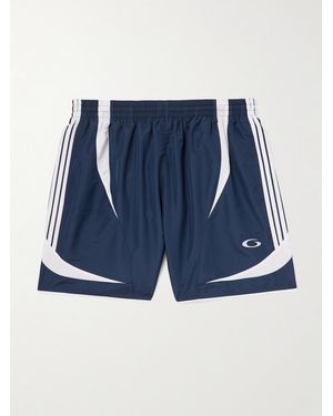 Balenciaga Straight-Leg Embroidered Striped Swim Shorts - Blu