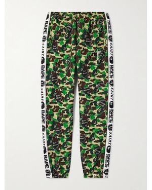 SAINT Mxxxxxx Bape Straight-Leg Webbing-Trimmed Camouflage-Print Shell Trousers - Green
