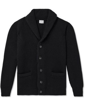 Kingsman Shawl-Collar Ribbed Wool Cardigan - Black