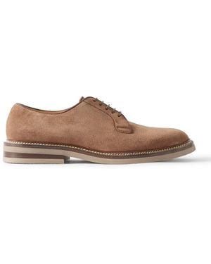 Brunello Cucinelli Leather-Trimmed Suede Derby Shoes - Brown