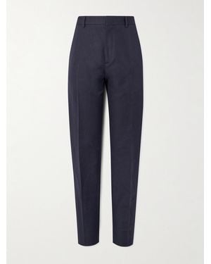 Loro Piana Cedric Tapered Cotton And Linen-Blend Canvas Trousers - Blue