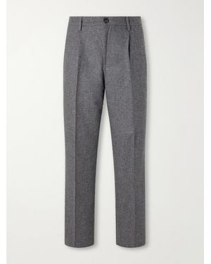 Portuguese Flannel Terroir Straight-Leg Pleated Wool-Twill Trousers - Grey