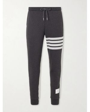 Thom Browne Tapered Striped Cotton-Jersey Joggers - Grey